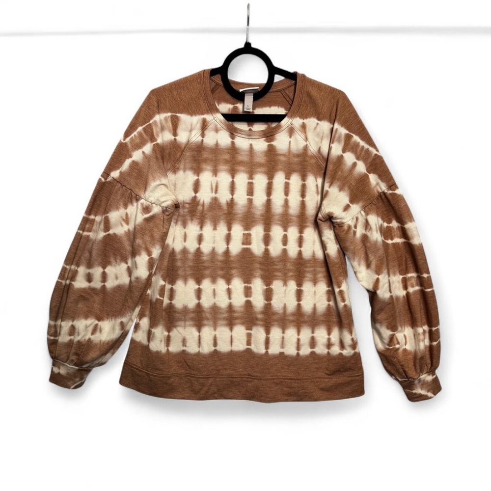 Knox Rose L Tie Dye Sweatshirt Brown Tan White Balloon Sleeve Boho Cozy Pullover
